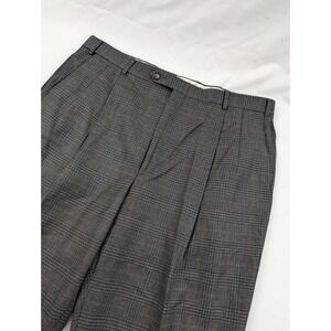 Berle Dress Pants  38x33 Wool Flannel Glenn Check Plaid Pleated Trousers Cuffed